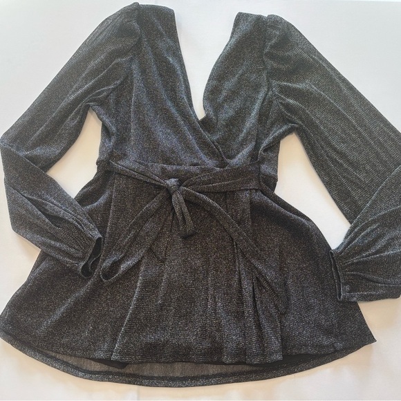 TORRID Black Wrap Tie Back Blouse Shimmery Fabric Plus Size 00 - Picture 3 of 9